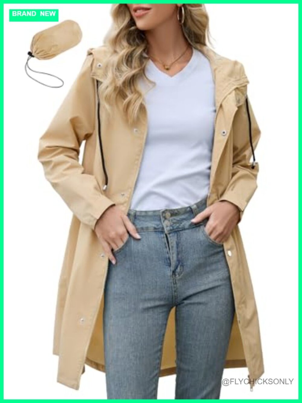 Women's Long Packable Waterproof Rain Jacket with Hood Loose Fit